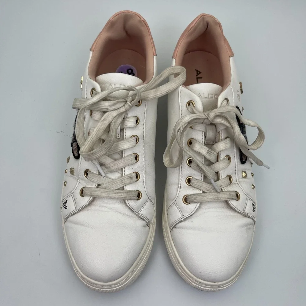 Aldo Chicou Syn Mix Mat Sneakers Women's Size 8.5 Studded Embellished White